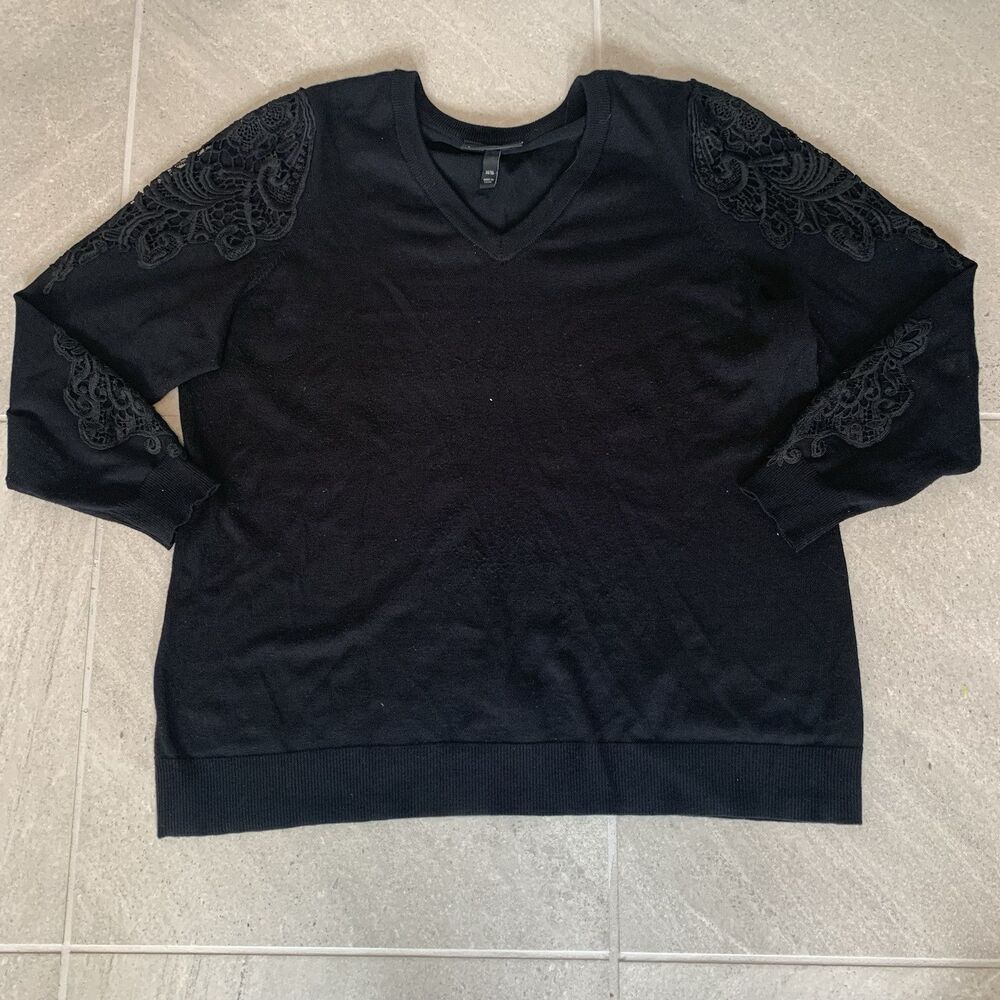 Lane Bryant Lace Appliqué V Neck Pullover Sweater Stretch Lightweight Knit 14/16
